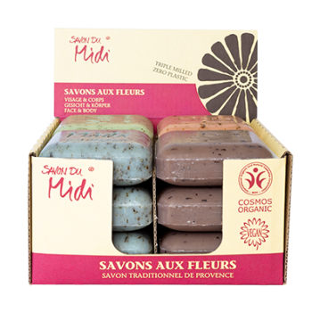 BIO Blütenseife Misch-Display · 4 Sorten á 3 Stück zu je 100g
