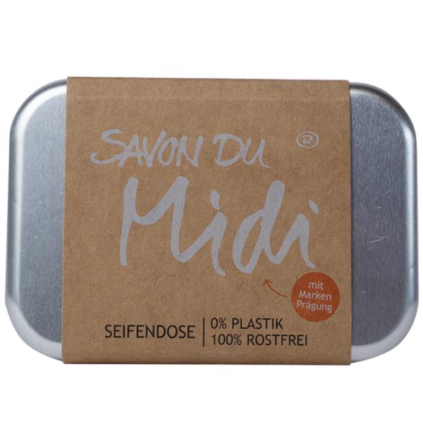 Seifendose Alu mit Einleger, Prägung: "Savon du Midi" - mit Banderole