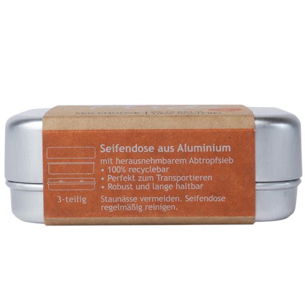 Seifendose Alu mit Einleger, Prägung: "Savon du Midi" - mit Banderole